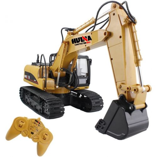  Fisca Remote Control Excavator RC Construction Vehicles 15 Channel 2.4G Full Function Digger Toys with Sound and Lights