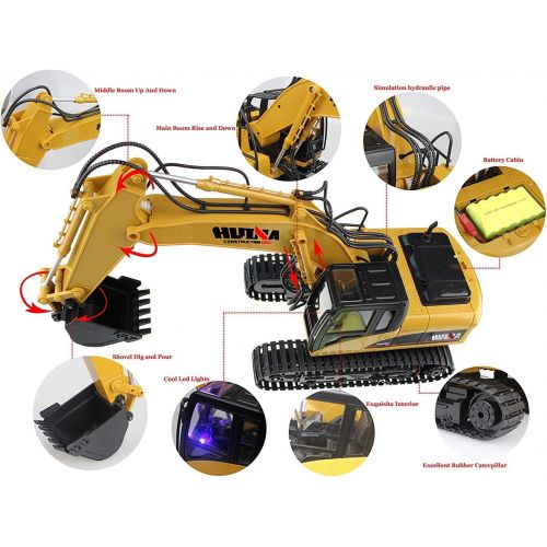  Fisca RC Truck Remote Control Excavator Crawler Tractor 15 Channel 2.4G Construction Vehicle Digger Electronics Hobby Toys with Simulation Sound and Flashing Lights