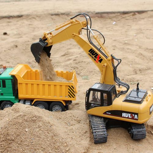  Fisca RC Truck Remote Control Excavator Crawler Tractor 15 Channel 2.4G Construction Vehicle Digger Electronics Hobby Toys with Simulation Sound and Flashing Lights