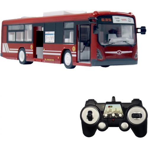  Fisca fisca RC Truck Remote Control Bus, 6 CH 2.4G Car Electronic Vehicles Opening Doors and Acceleration Function Toys for Kids with Sound and Light (Red)