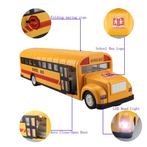  Fisca fisca RC School Bus Remote Control Car Vehicles 6 Ch 2.4G Opening Doors Acceleration & Deceleration Toys with Simulated Sounds and LED Lights Rechargeable Electronic Hobby Truck fo