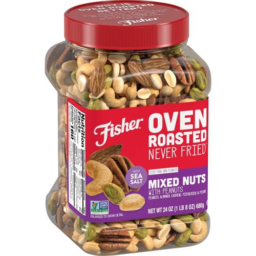  [무료배송]Fisher Nuts Fisher Snack Oven Roasted Never Fried, Mixed Nuts with Peanuts, 24oz (Pack of 1) Peanuts, Almonds, Cashews, Pistachios, Pecans, Made With Sea Salt