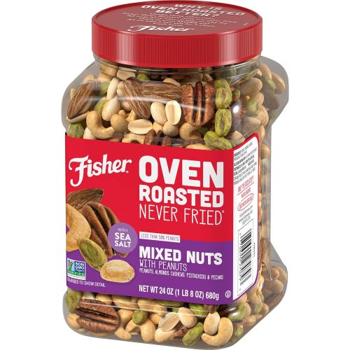  [무료배송]Fisher Nuts Fisher Snack Oven Roasted Never Fried, Mixed Nuts with Peanuts, 24oz (Pack of 1) Peanuts, Almonds, Cashews, Pistachios, Pecans, Made With Sea Salt