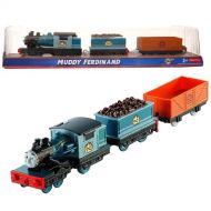 Fisher Price Year 2013 Thomas and Friends Greatest Moments Series Trackmaster Motorized Railway Battery Powered Tank Engine 3 Pack Train Set - MUDDY FERDINAND with Wood Loaded Car