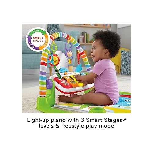피셔프라이스 Fisher-Price Baby Playmat Deluxe Kick & Play Piano Gym with Musical Toy Lights & Smart Stages Learning Content for Newborn To Toddler