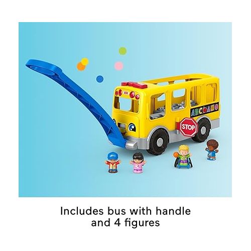 피셔프라이스 Fisher-Price Little People Toddler Learning Toy Big Yellow School Bus with Lights Sounds & Smart Stages, 4 Figures, Ages 1+ Years
