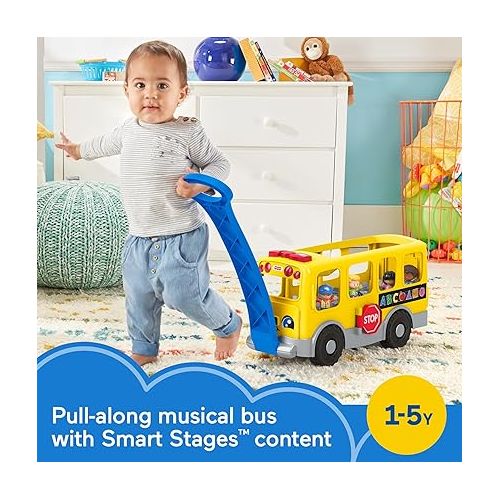 피셔프라이스 Fisher-Price Little People Toddler Learning Toy Big Yellow School Bus with Lights Sounds & Smart Stages, 4 Figures, Ages 1+ Years