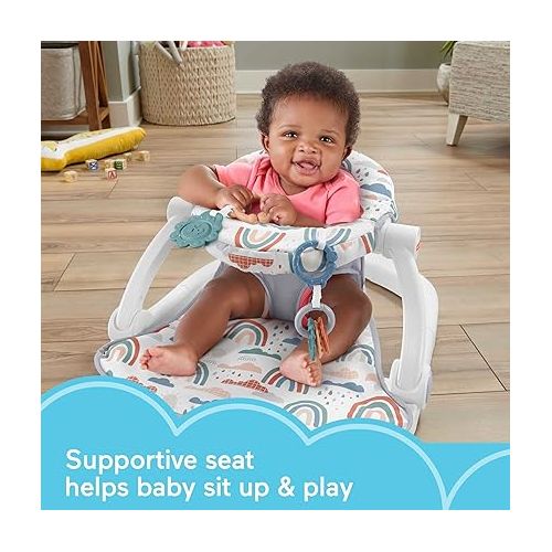 피셔프라이스 Fisher-Price Portable Baby Chair Sit-Me-Up Floor Seat with Developmental Toys & Machine Washable Seat Pad, Rainbow Sprinkles
