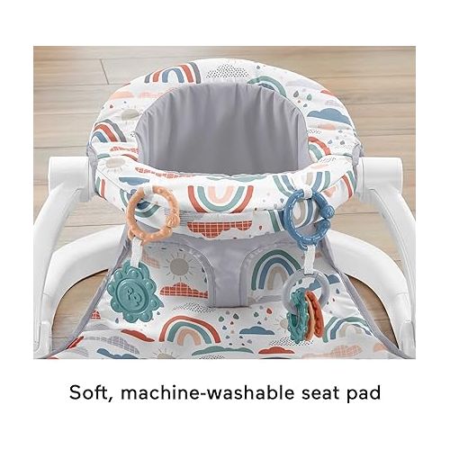 피셔프라이스 Fisher-Price Portable Baby Chair Sit-Me-Up Floor Seat with Developmental Toys & Machine Washable Seat Pad, Rainbow Sprinkles
