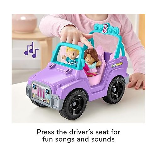 피셔프라이스 Fisher-Price Little People Barbie Toy Car Beach Cruiser with Music Sounds and 2 Figures for Pretend Play Ages 18+ Months