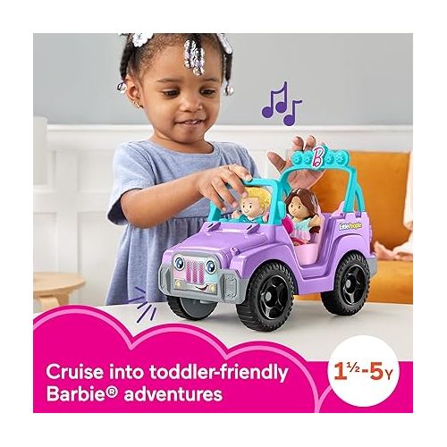 피셔프라이스 Fisher-Price Little People Barbie Toy Car Beach Cruiser with Music Sounds and 2 Figures for Pretend Play Ages 18+ Months