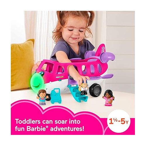 피셔프라이스 Fisher-Price Little People Barbie Toddler Toy Little Dream Plane with Lights Music & Figures for Pretend Play Ages 18+ Months