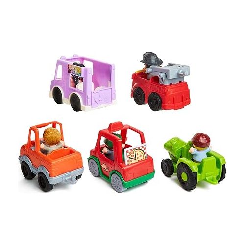 피셔프라이스 Fisher-Price Little People Toddler Playset Around the Neighborhood Vehicle Pack, 5 Toy Cars & Trucks and 5 Figures for Ages 1+ Years