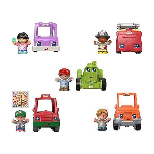 피셔프라이스 Fisher-Price Little People Toddler Playset Around the Neighborhood Vehicle Pack, 5 Toy Cars & Trucks and 5 Figures for Ages 1+ Years