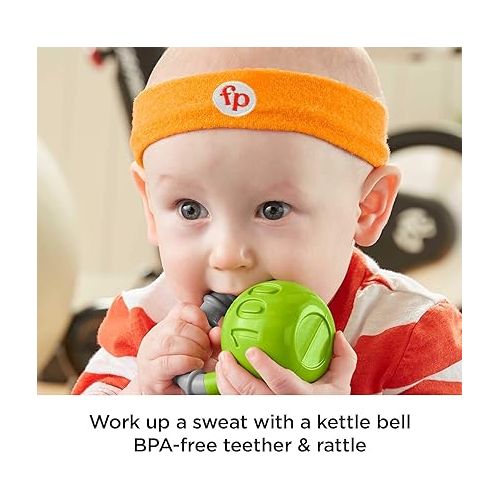 피셔프라이스 Fisher-Price Teething & Rattle Toys Baby Biceps Gift Set, Gym-Themed for Infant Fine Motor & Sensory Play, 4 Pieces
