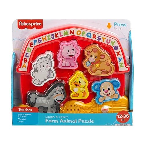 피셔프라이스 Fisher-Price Toddler Shape Sorting Toy Laugh & Learn Farm Animal Puzzle with Music & Sounds for Kids Ages 1+ Years?