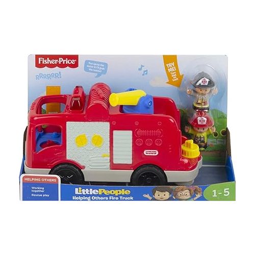 피셔프라이스 Fisher-Price Little People Musical Toddler Toy Helping Others Fire Truck with Lights Sounds & 2 Figures for Ages 1+ Years