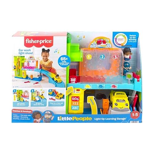 피셔프라이스 Fisher-Price Little People Toddler Toy Light-Up Learning Garage Playset with Smart Stages, Car & Ramp for Pretend Play Kids Ages 1+ Years