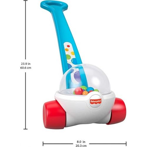 피셔프라이스 Fisher-Price Baby & Toddler Toy Corn Popper Blue Push-Along with Ball-Popping Action for Infants Ages 1+ Years, 2-Piece Assembly