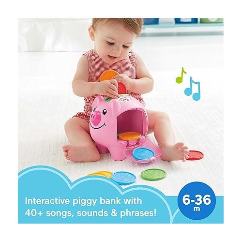 피셔프라이스 Fisher-Price Baby & Toddler Toy Laugh & Learn Smart Stages Piggy Bank with Learning Songs & Phrases for Infants Ages 6+ Months