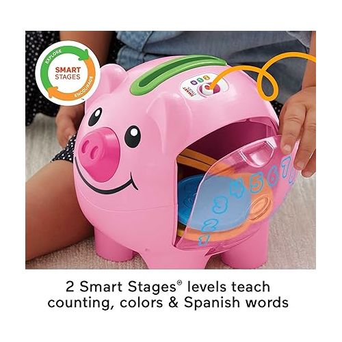 피셔프라이스 Fisher-Price Baby & Toddler Toy Laugh & Learn Smart Stages Piggy Bank with Learning Songs & Phrases for Infants Ages 6+ Months