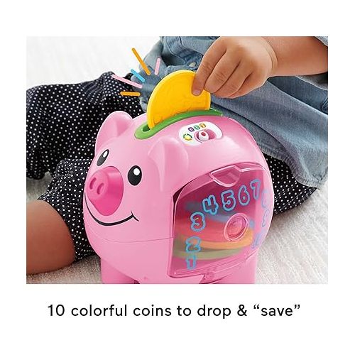 피셔프라이스 Fisher-Price Baby & Toddler Toy Laugh & Learn Smart Stages Piggy Bank with Learning Songs & Phrases for Infants Ages 6+ Months