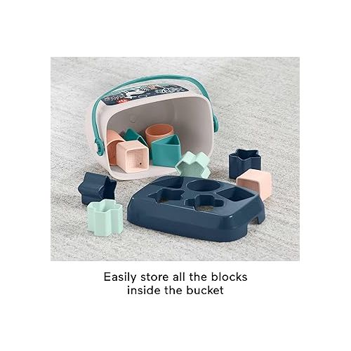 피셔프라이스 Fisher-Price Stacking Toy Baby’s First Blocks Set of 10 Shapes for Sorting Play for Infants Ages 6+ Months, Navy Fawn? (Amazon Exclusive)