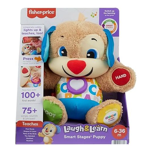 피셔프라이스 Fisher-Price Baby & Toddler Toy Laugh & Learn Smart Stages Puppy Musical Plush with Lights & Phrases for Infants Ages 6+ Months