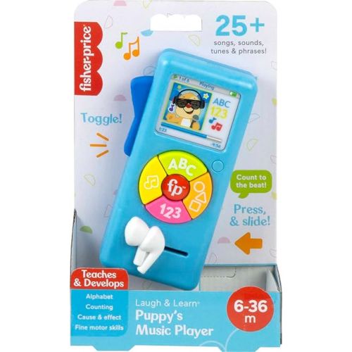 피셔프라이스 Fisher-Price Baby Learning Toy Laugh & Learn Puppy’s Music Player with Lights & Fine Motor Activities for Infants Ages 6+ Months, Blue