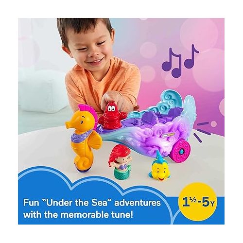 피셔프라이스 Fisher-Price Little People Toddler Toy Disney Princess Ariel’s Light-Up Sea Carriage Musical Vehicle with 2 Figures for Ages 18+ Months