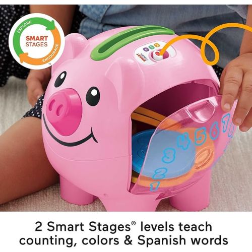 피셔프라이스 Fisher-Price Laugh & Learn Baby Learning Toy Smart Stages Piggy Bank with Songs Sounds and Phrases for Infant to Toddler Play