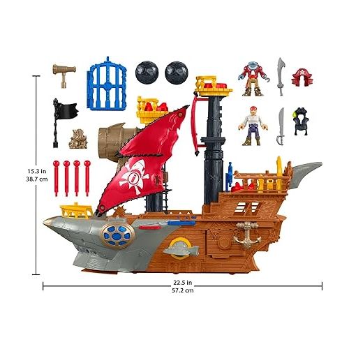 피셔프라이스 Fisher-Price Imaginext Preschool Toy Shark Bite Pirate Ship Playset with Figure & Accessories for Pretend Play Ages 3+ Years