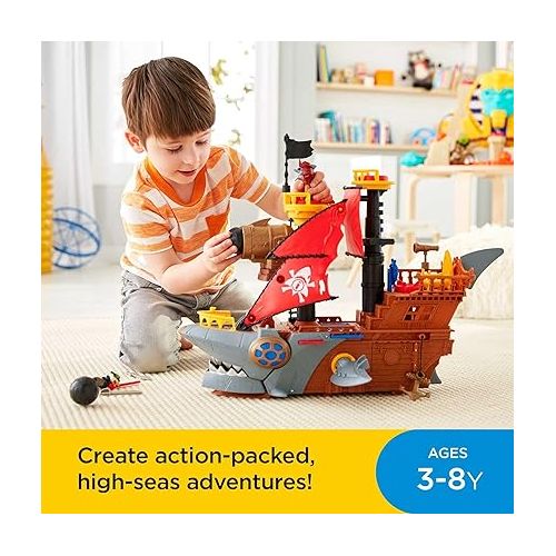 피셔프라이스 Fisher-Price Imaginext Preschool Toy Shark Bite Pirate Ship Playset with Figure & Accessories for Pretend Play Ages 3+ Years