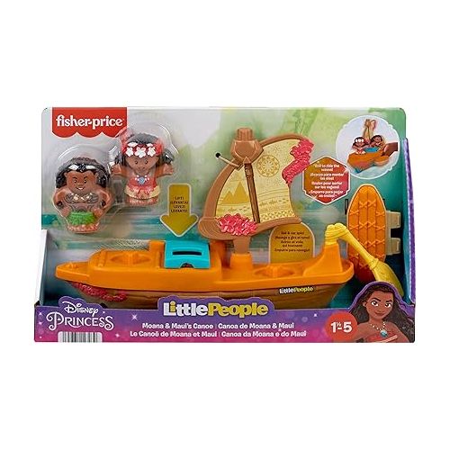 피셔프라이스 Fisher-Price Little People Toddler Toys Disney Princess Moana & Maui’s Canoe Sail Boat with 2 Figures for Ages 18+ Months