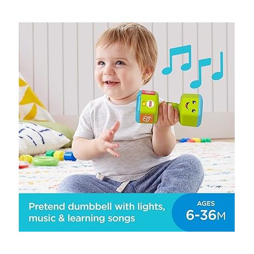 피셔프라이스 Fisher-Price Laugh & Learn Baby to Toddler Toy Countin’ Reps Dumbbell Rattle with Lights & Music for Ages 6+ Months