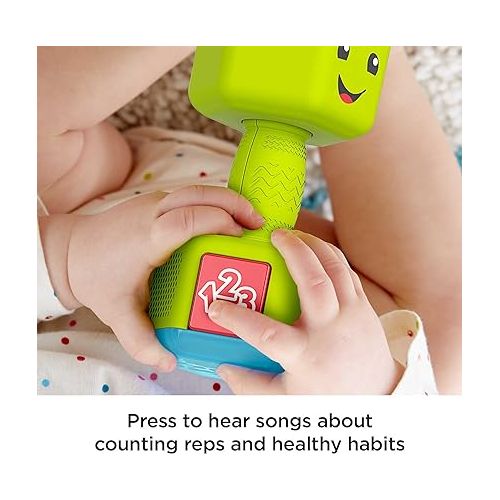 피셔프라이스 Fisher-Price Laugh & Learn Baby to Toddler Toy Countin’ Reps Dumbbell Rattle with Lights & Music for Ages 6+ Months