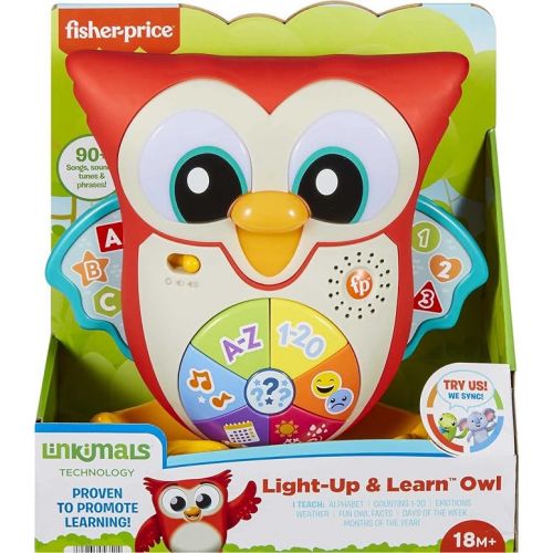피셔프라이스 Fisher-Price Linkimals Toddler Learning Toy Light-Up & Learn Owl with Interactive Lights Music & Motion for Ages 18+ Months