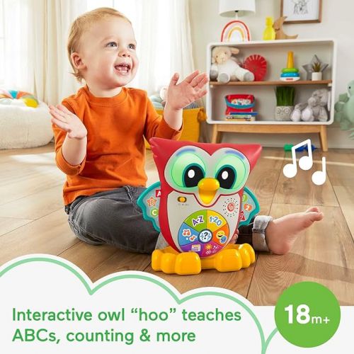 피셔프라이스 Fisher-Price Linkimals Toddler Learning Toy Light-Up & Learn Owl with Interactive Lights Music & Motion for Ages 18+ Months