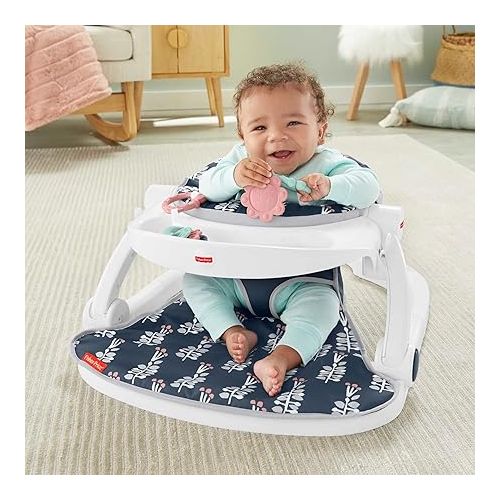 피셔프라이스 Fisher-Price Baby Portable Baby Chair Sit-Me-Up Floor Seat With Snack Tray And Developmental Toys, Navy Garden