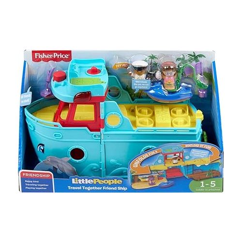 피셔프라이스 Fisher-Price Little People Toddler Toy Travel Together Friend Ship Musical Playset with 2 Figures & Accessories for Ages 1+ Years