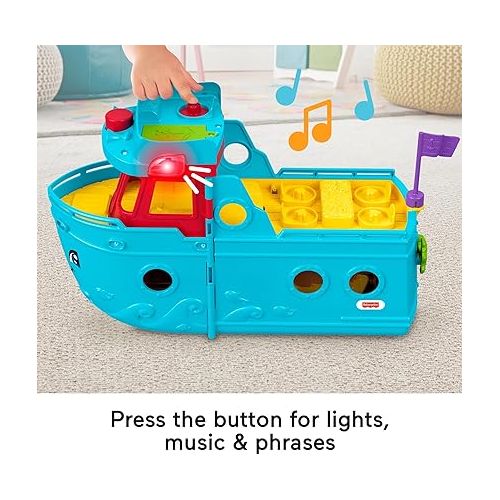 피셔프라이스 Fisher-Price Little People Toddler Toy Travel Together Friend Ship Musical Playset with 2 Figures & Accessories for Ages 1+ Years