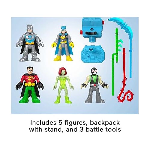 피셔프라이스 DC Super Friends Fisher-Price Imaginext Preschool Toys Batman Battle Multipack 9-Piece Figure Set with Light-Up Backpack for Ages 3+ Years