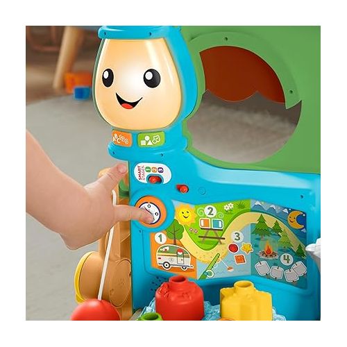 피셔프라이스 Fisher-Price Laugh & Learn Baby to Toddler Toy 3-in-1 On-the-Go Camper Walker & Activity Center with Smart Stages for Ages 9+ Months, Tan/Green