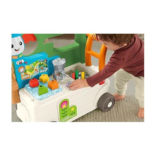 피셔프라이스 Fisher-Price Laugh & Learn Baby to Toddler Toy 3-in-1 On-the-Go Camper Walker & Activity Center with Smart Stages for Ages 9+ Months, Tan/Green