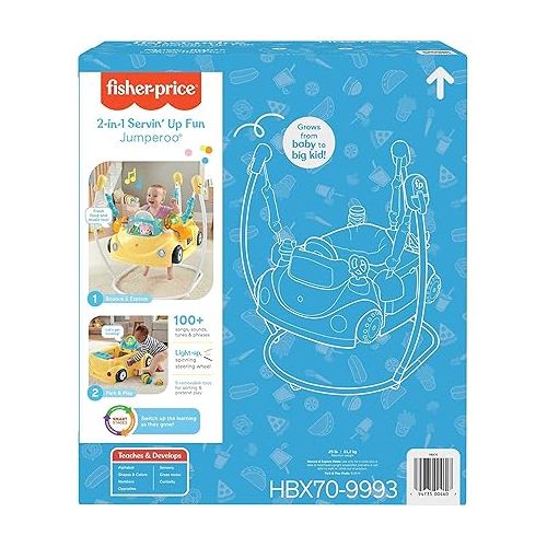 피셔프라이스 Fisher-Price Baby to Toddler Learning Toy 2-in-1 Servin’ Up Fun Jumperoo Activity Center with Music Lights and Shape Sorting Puzzle Play