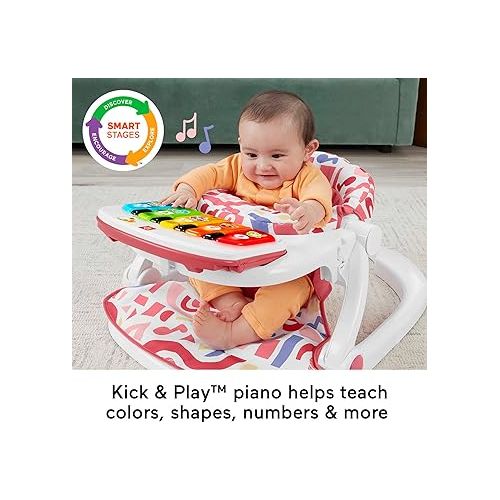 피셔프라이스 Fisher-Price Portable Baby Chair Kick & Play Deluxe Sit-Me-Up Seat with Piano Learning Toy and Snack Tray for Infants to Toddlers, Pink