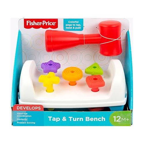 피셔프라이스 Fisher-Price Toddler Toy Tap & Turn Bench Pretend Tools 2-Sided Construction Set for Ages 1+ Years