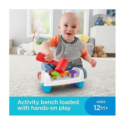 피셔프라이스 Fisher-Price Toddler Toy Tap & Turn Bench Pretend Tools 2-Sided Construction Set for Ages 1+ Years