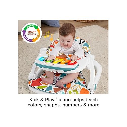 피셔프라이스 Fisher-Price Baby Portable Chair Deluxe Kick & Play Sit-Me-Up Floor Seat with Piano Learning Toy & Snack Tray for Infants to Toddlers