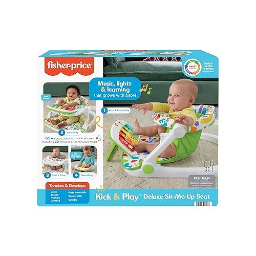 피셔프라이스 Fisher-Price Baby Portable Chair Deluxe Kick & Play Sit-Me-Up Floor Seat with Piano Learning Toy & Snack Tray for Infants to Toddlers